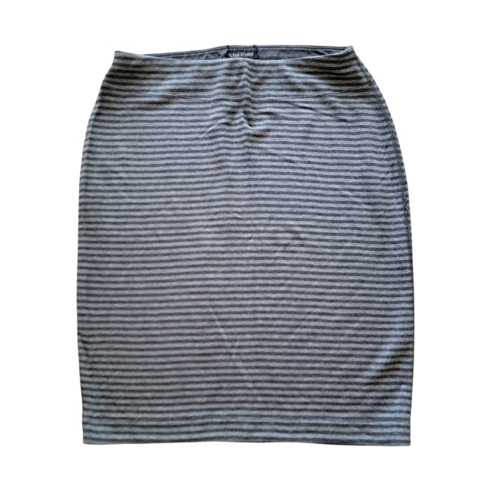 Eileen Fisher Black and Gray Stripe Skirt S